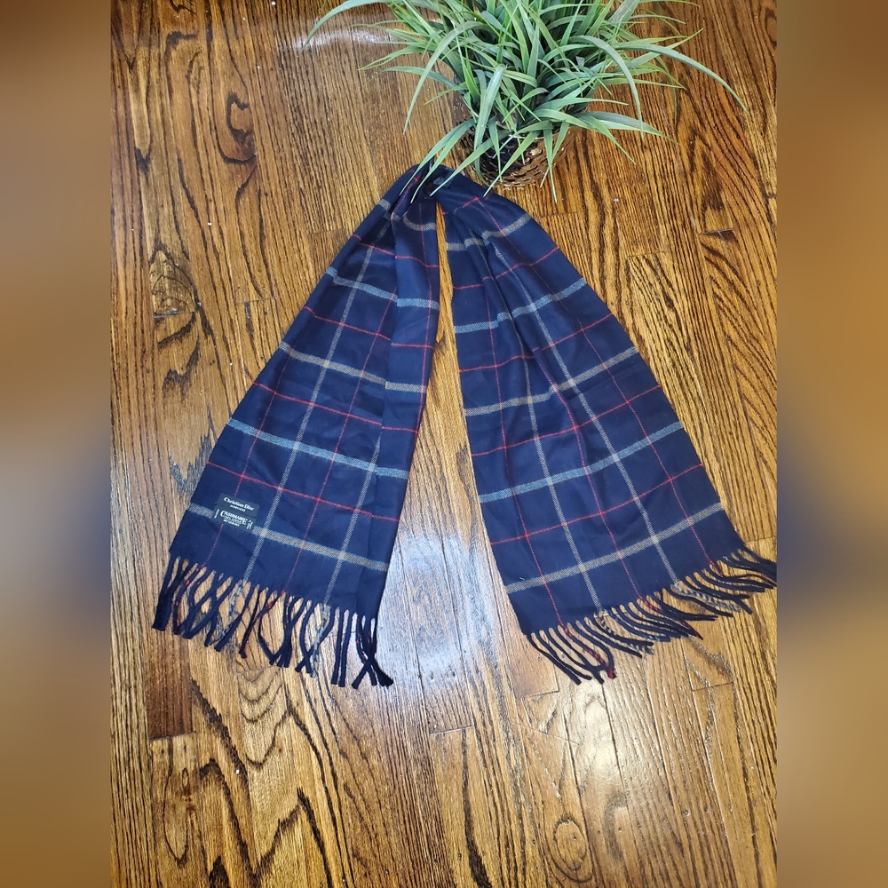 Christian Dior Plaid Cashmaire Scarf Made In Japan Multicolor